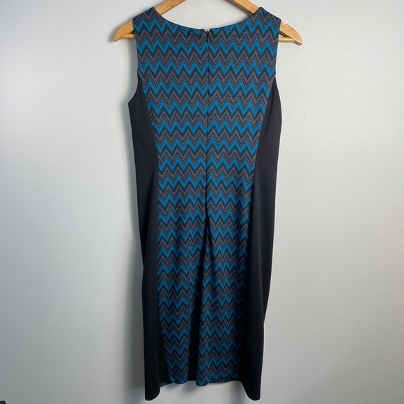 Nine West Women's Sleeveless Black/Teal‎ Aztec Geometric Midi Dress Size 8 - Picture 4 of 14